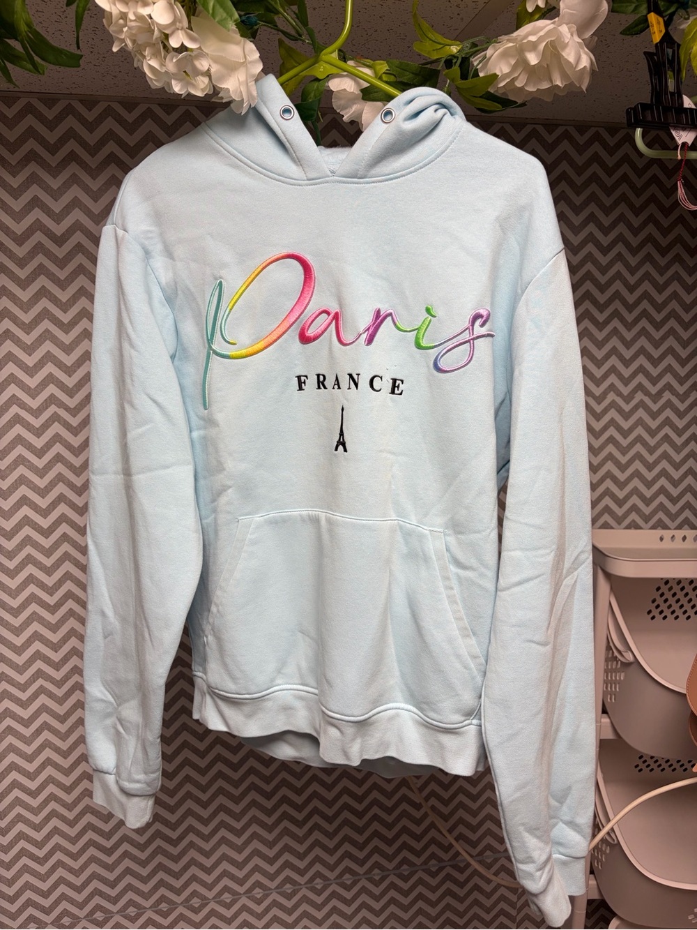 Authentic from Paris Embroidered Light Blue Hoodie Sweatshirt